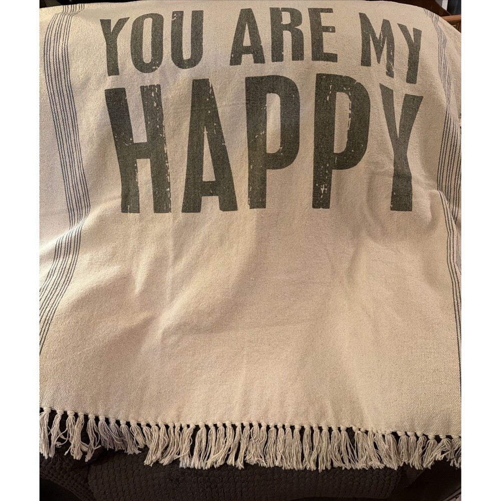Primitives by Kathy Throw - You Are My Happy Fringe Hem Cotton Blend 60"x53"